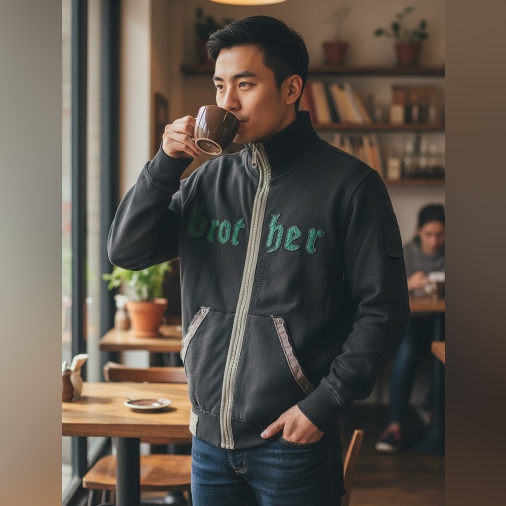 Brother Black and Green Zip-Up Hoodie Size S